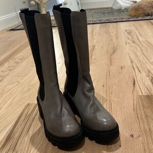 Miz Mooz Women's Taupe and Black Heeled Boots